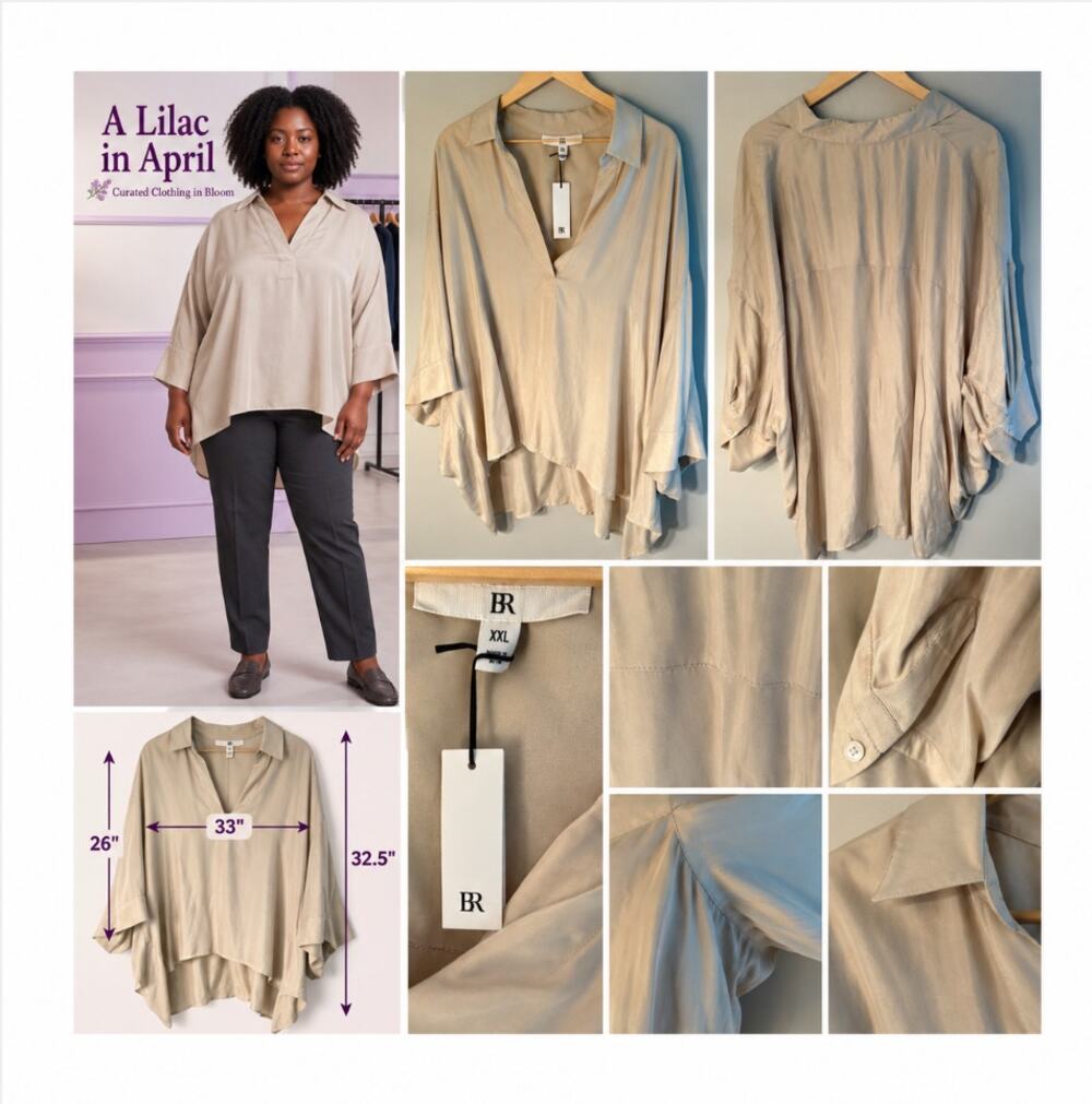 BR Banana Republic Taupe V-Neck Oversized Flowy Tunic Top XXL NWT